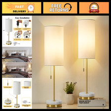 Modern Desk  Table Lamp Set of 2 - Bedside Lamps with Marble Base  Fabric Shad