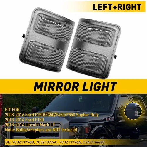 2pcs Mirror Light Case Clear Lens for 2008-2016 Ford F350 Super Duty 7C3Z13776B