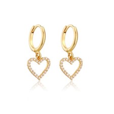 Dainty Hollow Heart CZ 14K Gold Silver Plated Small Hoop Earrings