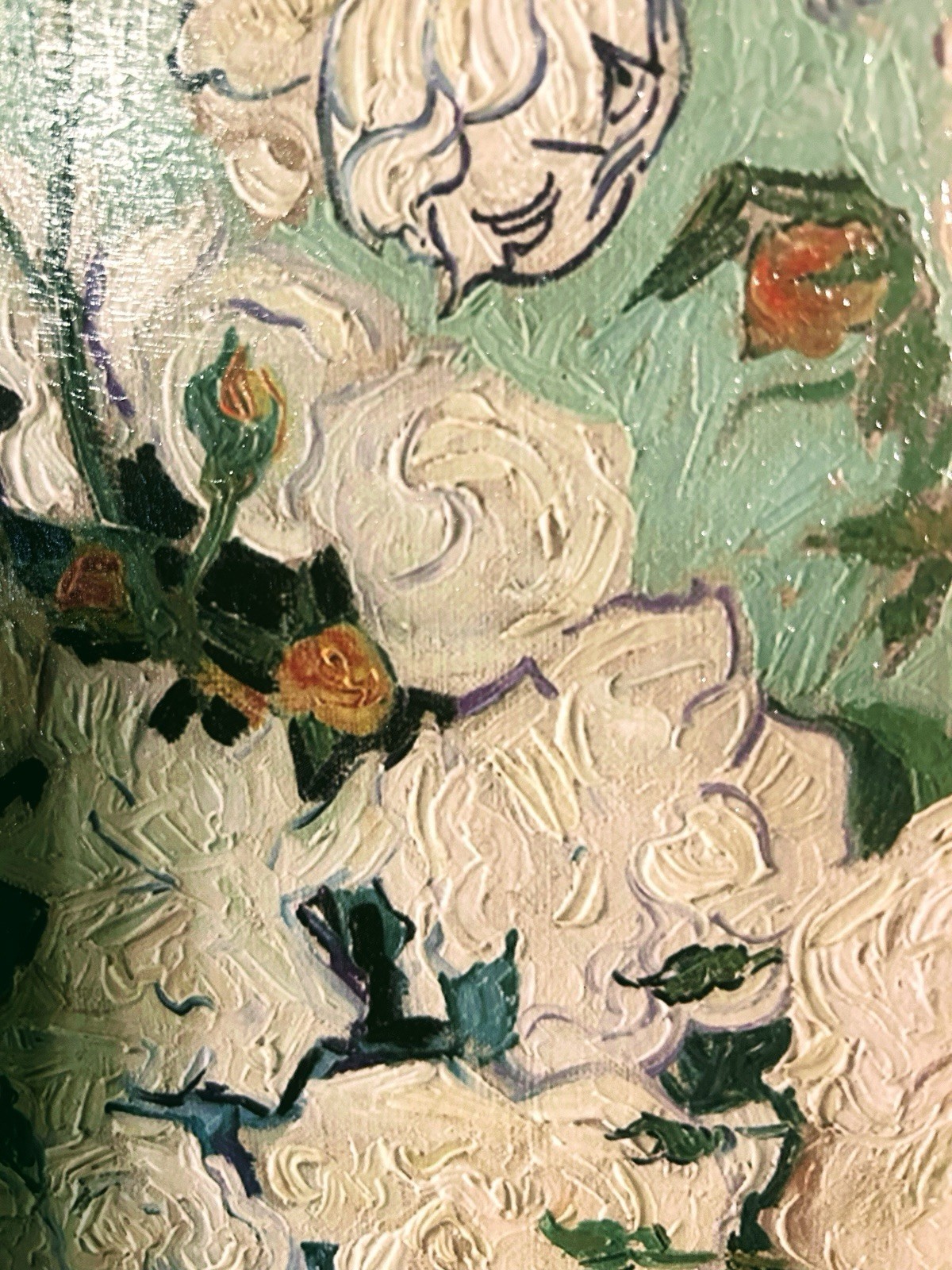 Van Gogh “Roses” 1890 Hand Embellished Wall Art Print Canvas Framed 17”x21” thumbnail 4