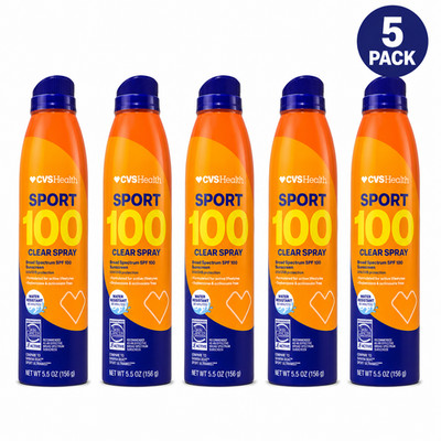 CVS Health Sport 100 Clear Sunscreen Spray Broad Spectrum SPF 100 5 Pk Exp:11/26