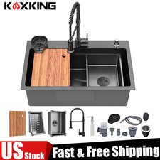 29.5x17.7in Drop In Kitchen Sink Top Mount Single Bowl Stainless Steel w/ Faucet
