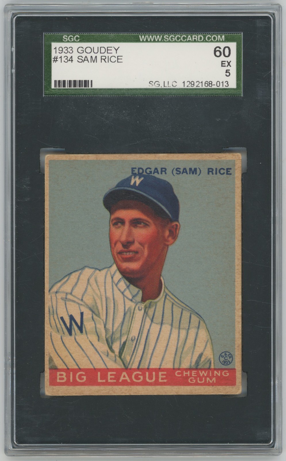 Sam Rice #134 Baseball Cards 1933 Goudey trading card — raw and PSA graded price guide