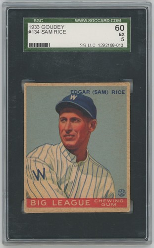 Sam Rice #134 1933 Goudey card