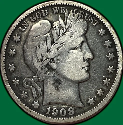 1908 Barber Half Dollar Choice Fine F+/VF Coin, Cleaning #32168