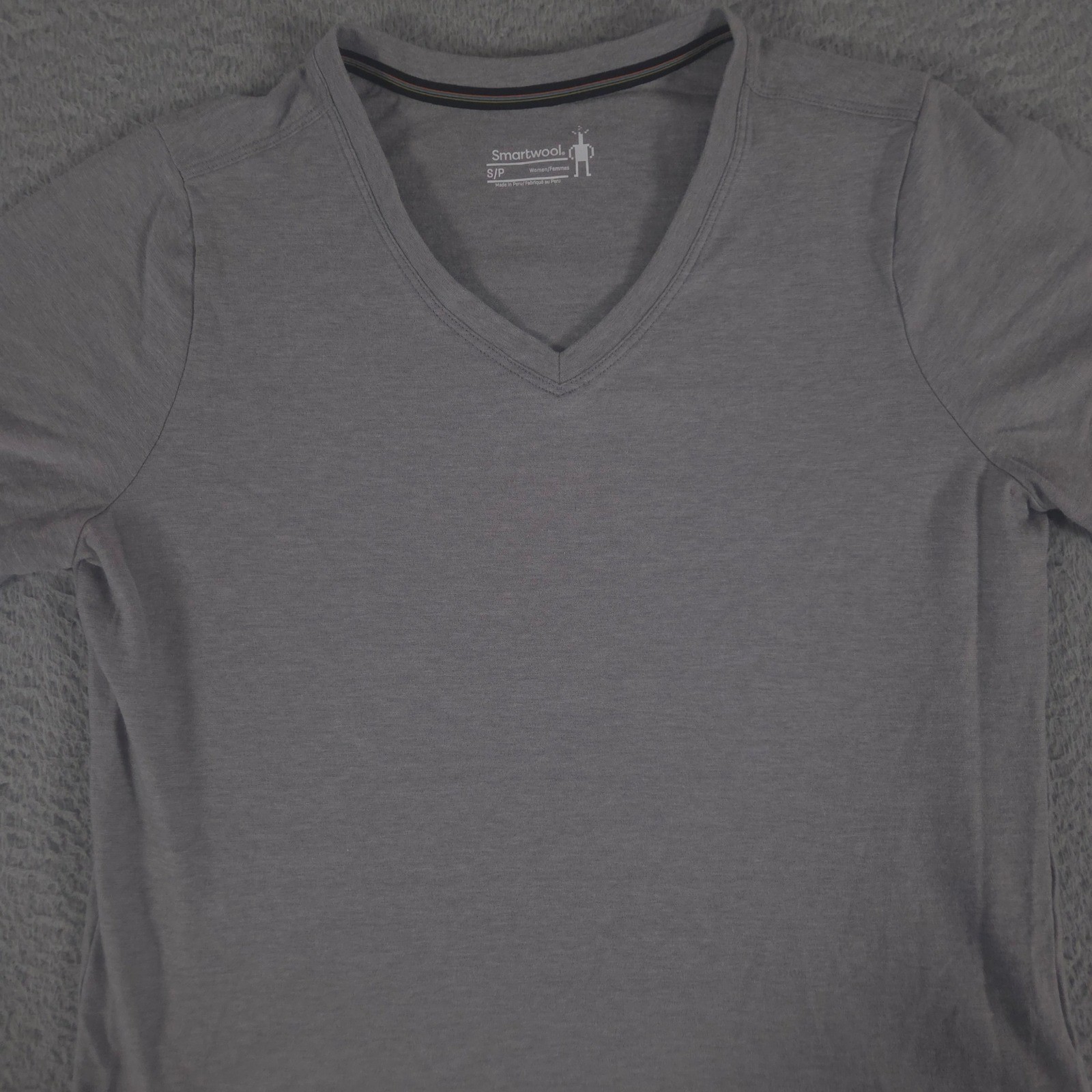 Smartwool Shirt Womens Small Gray Perfect V-Neck Merino Cotton Short Sleeve Tee