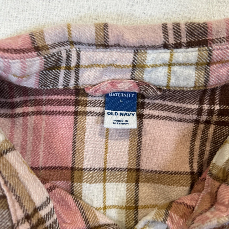 Old Navy Maternity Plaid Flannel Boyfriend Pullover Pink Top Size L 100% Cotton - Image 4 of 4