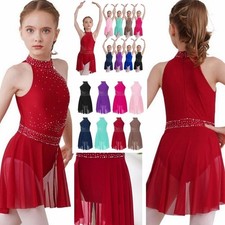 Girl Ballet Lyrical Dance Dress Leotard Sleeveless Ballerina High-Low Tutu Skirt