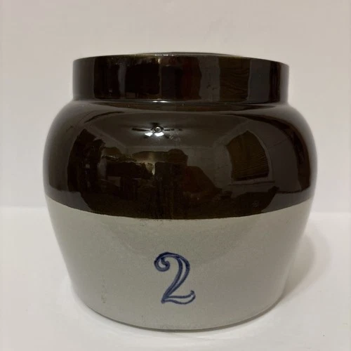 Nelson McCoy #2 Bean Pot Stoneware w/Handle lid 2 Quart Vtg Pottery