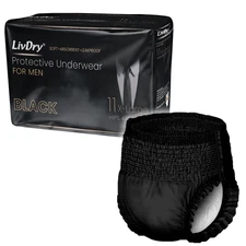 LivDry BLACK Mens L XL Adult Incontinence Underwear, Supreme Comfort Absorbency 