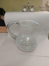 Large Hand Blown Ribbed Glass Ball Pitcher.  Mexico.  No Damage.