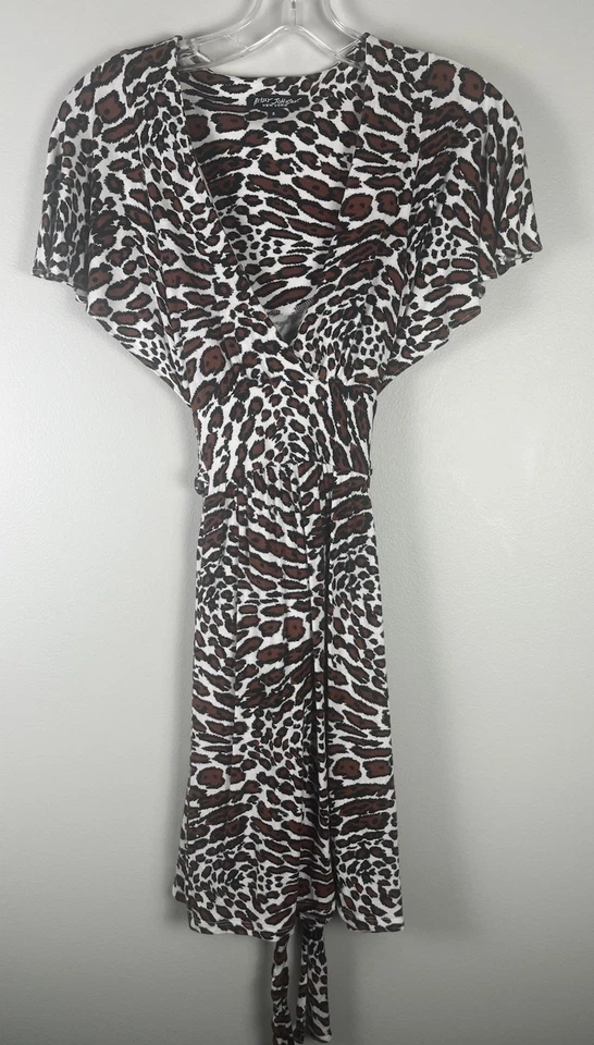 Betsey Johnson Animal Print Leopard Dress Tie Waist Mini Size Small Vintage