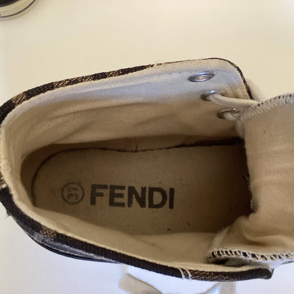 Zapatillas altas FENDI de lona FF tiro microperforado EE. UU. 7 UE 37 negras tabaco Foto 4 de 4