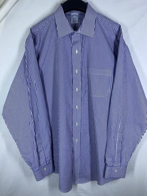 Brooks Brothers Dress Shirt Mens 17.5 36 Classic White Blue Striped Button Up US