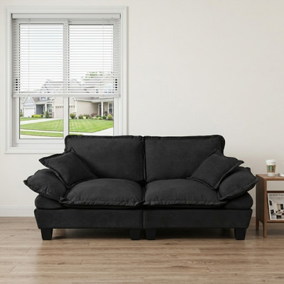 2-Seater Sailboat Sofa, Chenille Loveseat for Small Spaces, Black