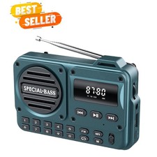 Bluetooth Pocket FM Radio with USB-C Charging  48-Hour Playback in Turquoise