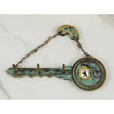 Metal Key Holder Keychain Hooks 5 1/4" Wall Mounted Green Patina Berlin Vintage
