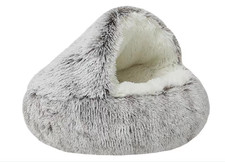 Cat Bed Round Plush Fluffy Hooded Cat Bed Cave Soothing Pet Beds Small 16in 16in