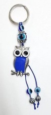 Lucky Owl on Branch Key Chain Hanging Ring Feng Shui Blue Evil Eye Protection