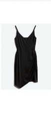 Black Asymmetrical Mini Deep V Plunge Dress Small NWT Capsule Slinky Soft