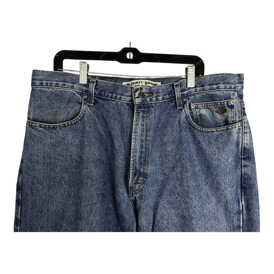 Jeans Harley Davidson perna reta jeans azul 38x36 5 bolsos algodão motociclista Y2K - Imagem 4 de 4