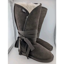 Emu Size 5 Boots Women's Brown Suede Leather Merino Wool Tall Mid Calf Ribbon