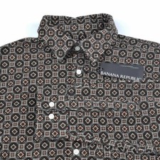 NWT - BANANA REPUBLIC Black Geometric Cotton Mens Casual Dress Shirt - MEDIUM