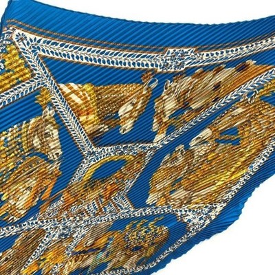 HERMES LA DANSE DU CHEVAL MARWARI Silk Pleated Scarf Carre Tags Box Used