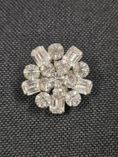 Starburst Clear Rhinestone Brooch Pin Vintage, Silver Tone