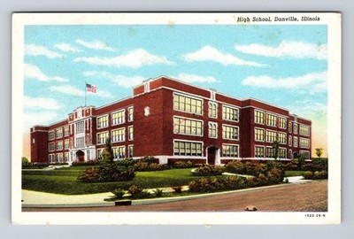 Danville IL- Illinois, High School, Antique, Vintage Souvenir Postcard