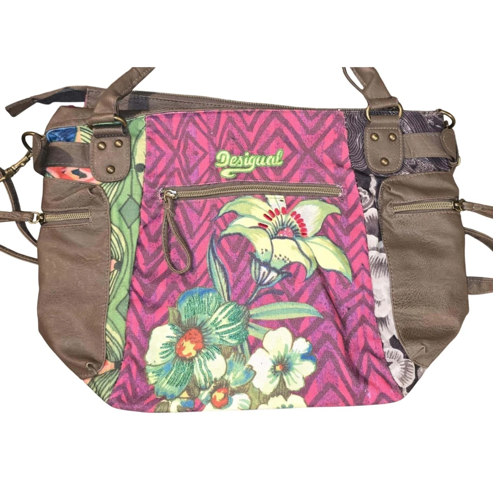 Bolso de Hombro Desigual Cartera Estampado Floral Convertible Marrón Colorido Foto 4 de 4