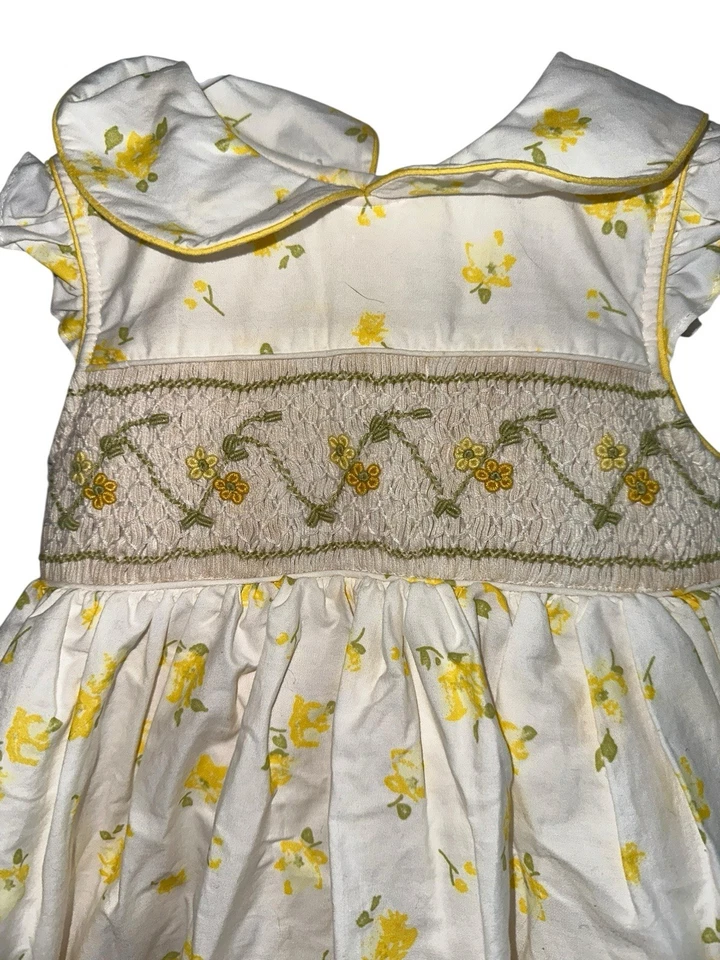 Vintage Laura Ashley Girls Smocked Dress Toddler Sz 2T White Yellow Floral - Image 2 of 4