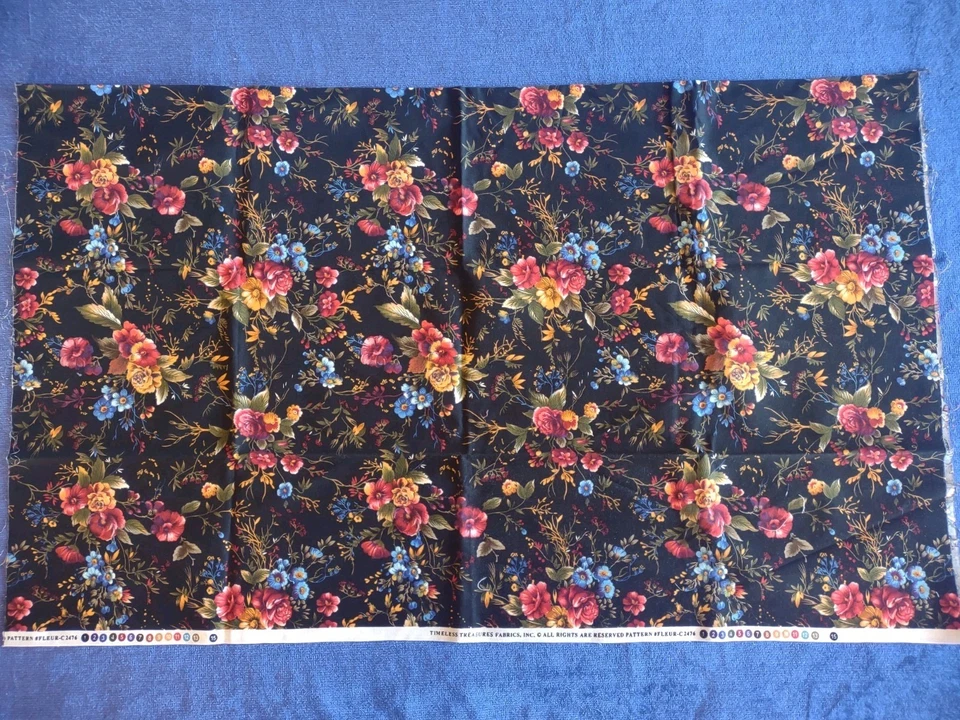 Timeless Treasures Fleur-C2476 1 Yard Quilt Fabric Floral Black - Image 2 of 4