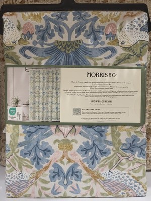 William Morris & Co STRAWBERRY THIEF Shower Curtain Green Blue Pink Summer NEW