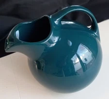 VintageHall Pottery ice lip ball PitcherJug deep green/blue  #633 USA Mid Cent.