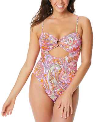 Jessica Simpson Flower Child O-Ring Cutout One-Piece Swimsuit - Pink Small
