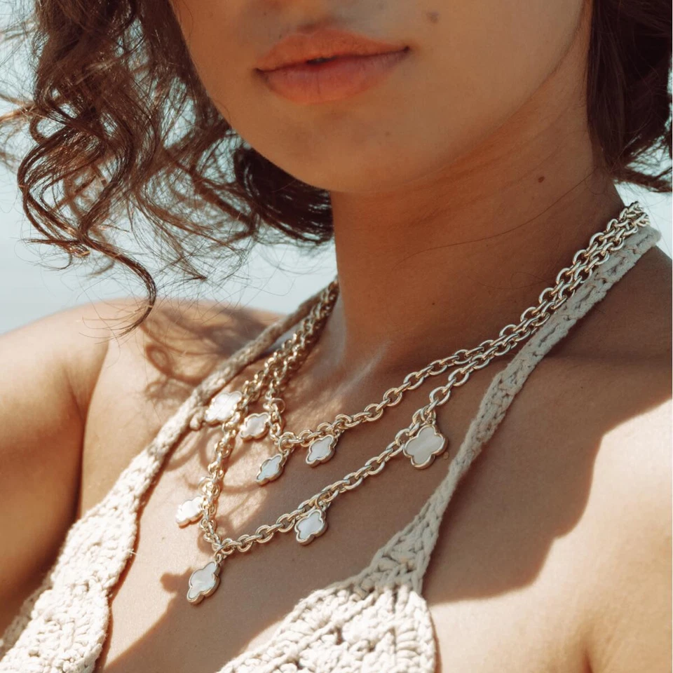 Damen Kette Gold vergoldet Perlmutt 24 Karat Blume 2er Kette WASSERFEST K6227DL - Bild 2 von 4