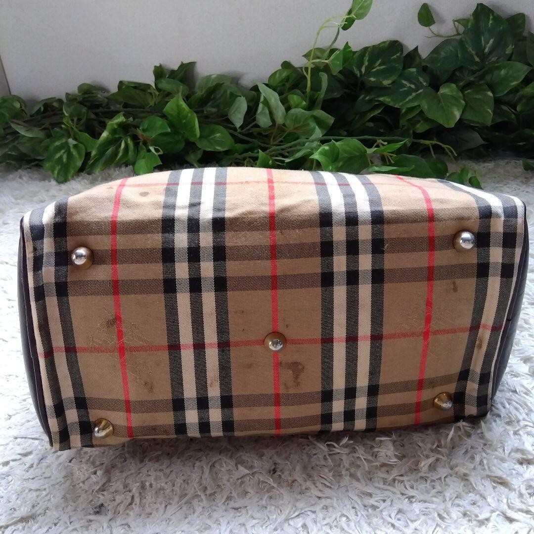 Burberry Mini Boston Bag Nova Check Beige Brown Leather Used