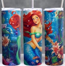 MERMAID OCEAN SEA PRINCESS ARIEL 20 OZ STAINLESS STEEL TUMBLER CUP LID STRAW