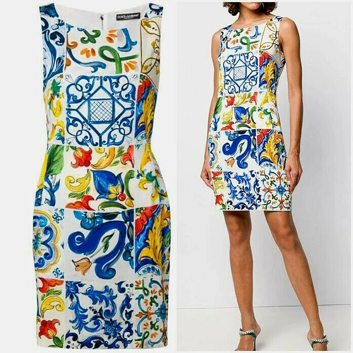 AUTH Dolce & Gabbana sicilian tile majolica printed dress 36 it 0 US XS