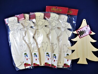 Wood Craft You Paint 6 Stand Up Snowmen 12 Inch Plus 10 Inch Tree Mixed Lot NIP 