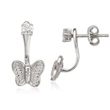 Sterling Silver 3mm CZ with Back Butterfly Earrings
