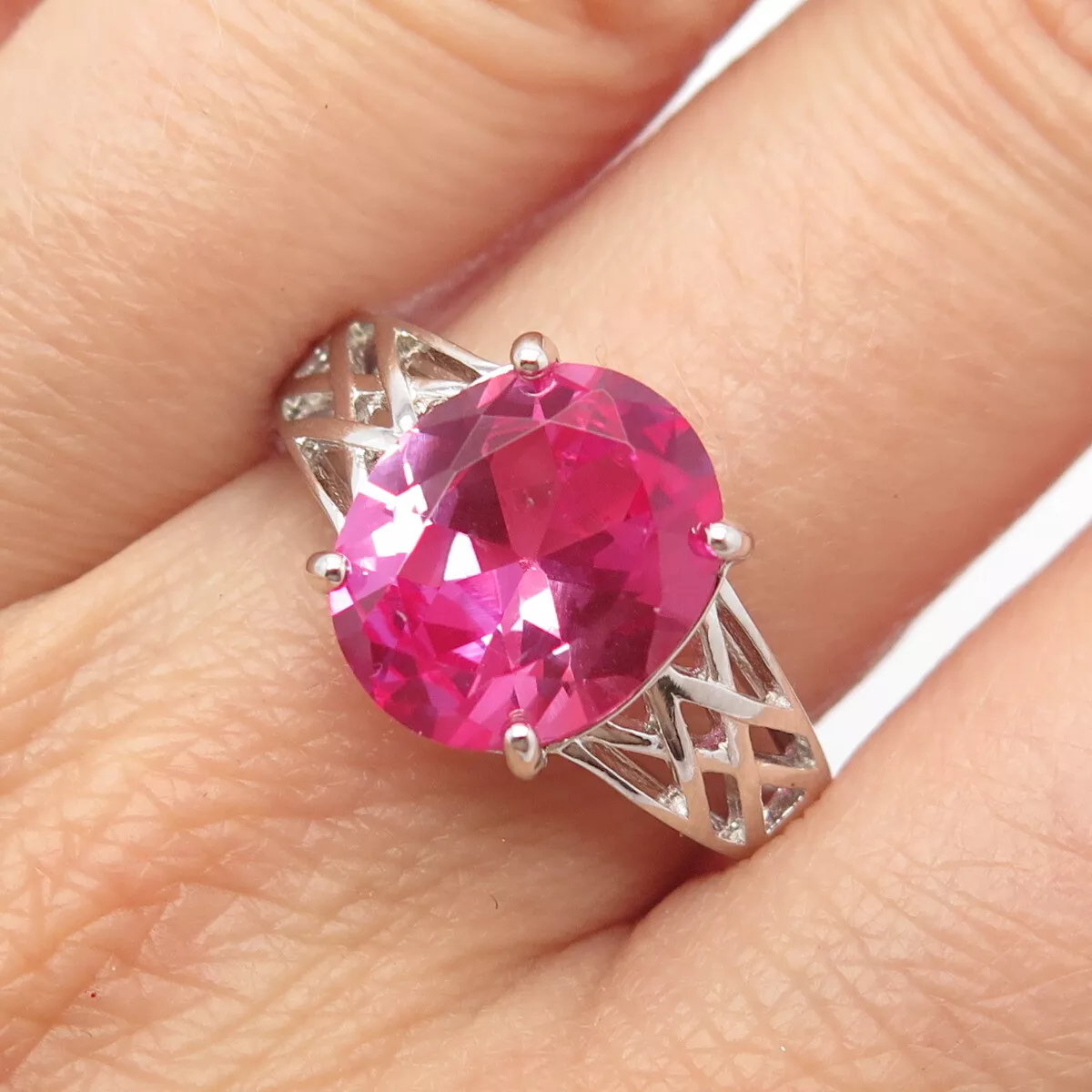 Sterling silver pink sapphire ring deals