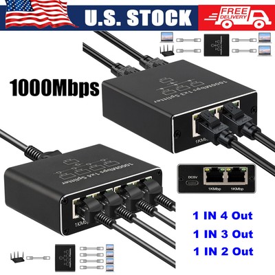 1000Mbps Ethernet Splitter Adapter RJ45 Cable LAN Network Internet 1 IN 3/4 Out