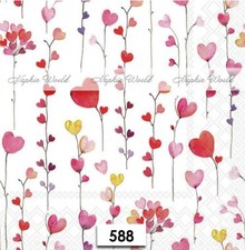  588 TWO Paper LUNCHEON Decoupage Art Craft Napkins - HEART FLOWERS LOVE