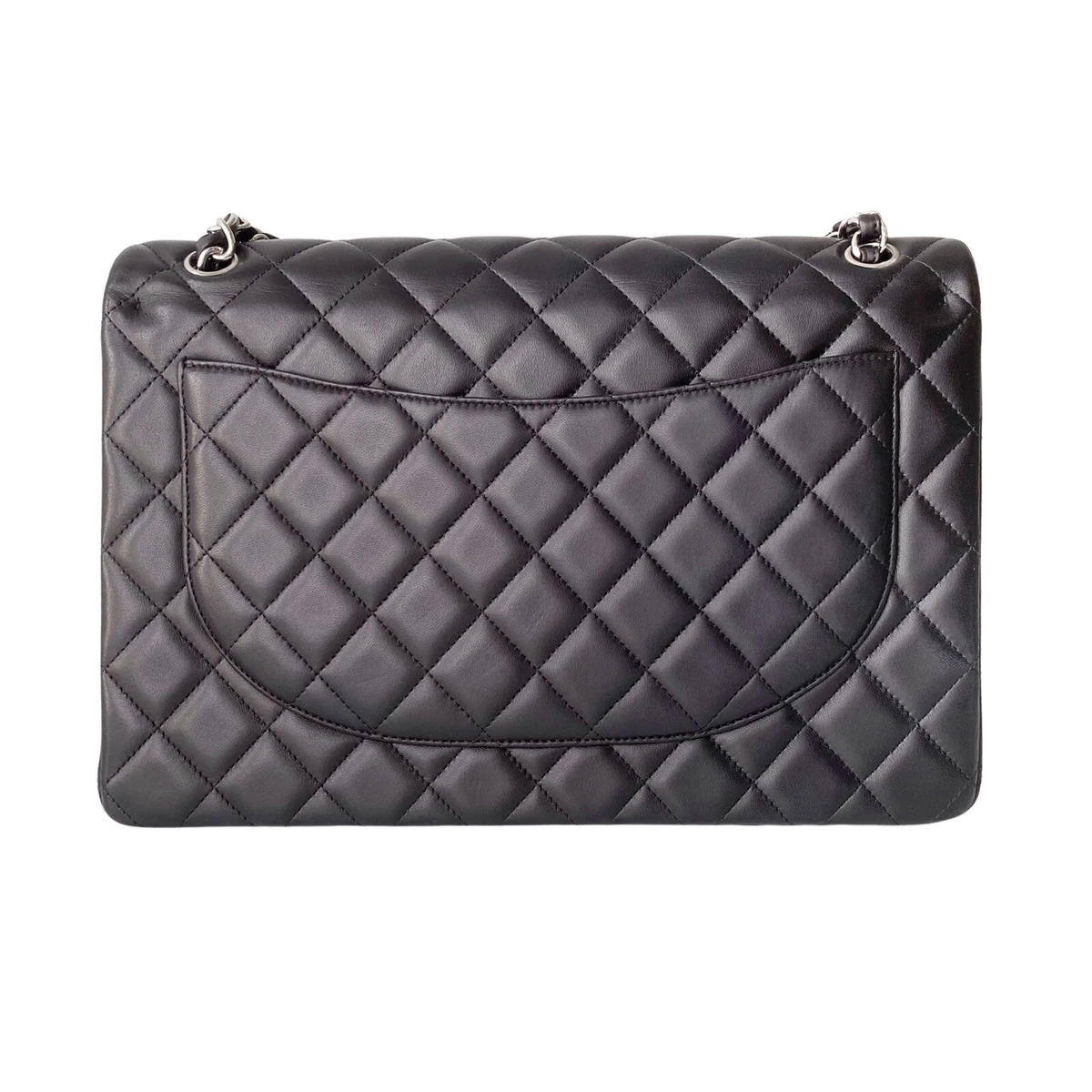 Chanel Maxi Black Quilted Lambskin Classic Double Flap Bag 100% Auth