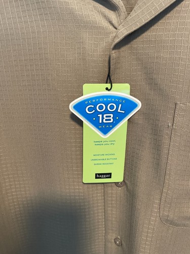 HAGGAR Cool 18 Button Down Collar Mens Performance Shirt NWT L Moisture Wicking - Picture 4 of 4