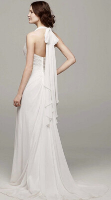 David's Bridal Wedding Dress WG3482 White 10 Chiffon Halter High Slit Sexy  Mod | eBay