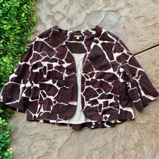 Leifsdottir Anthropologie Giraffe Linen Blend Cropped Jacket Brown Ivory Small