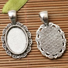 12pcs dark silver floral rim oval shaped cabochon setting in 13x18mm EF3273